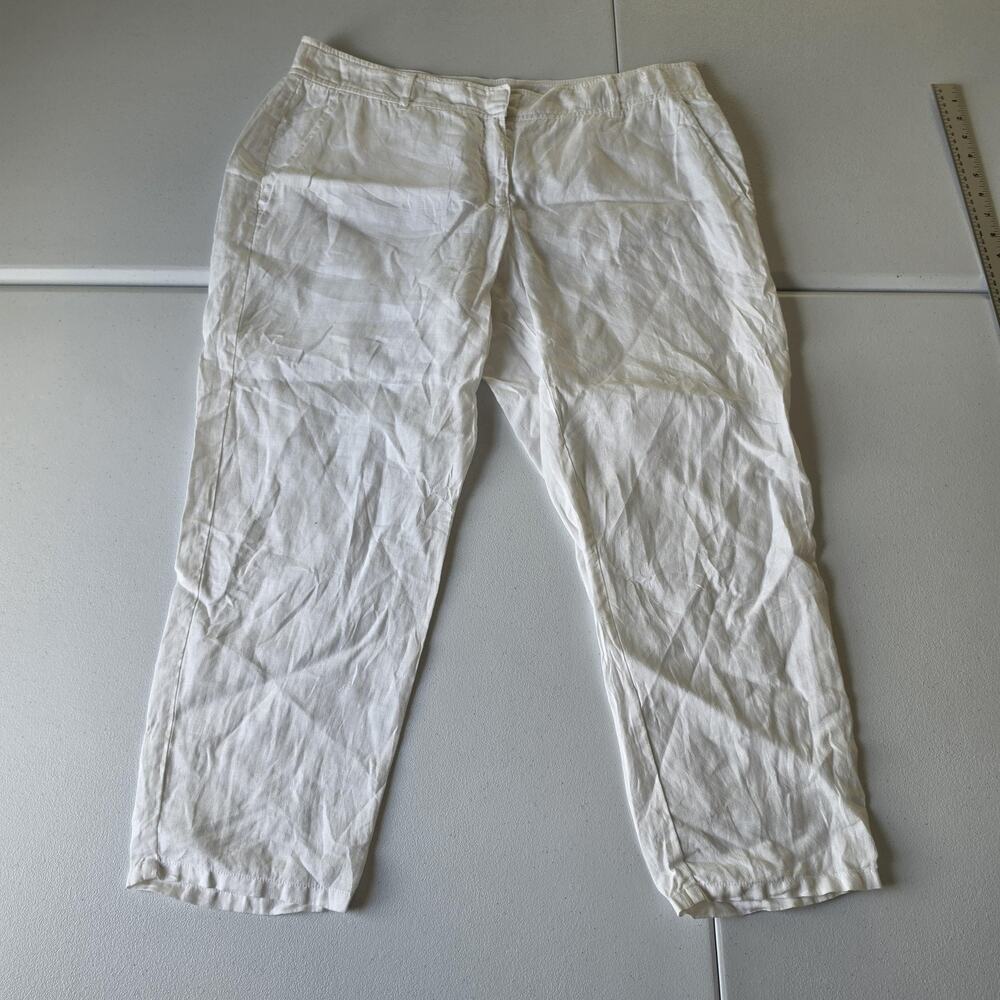 Eileen Fisher Pants Womens 10 White Linen Straight Leg Chino Crop Casual Summer